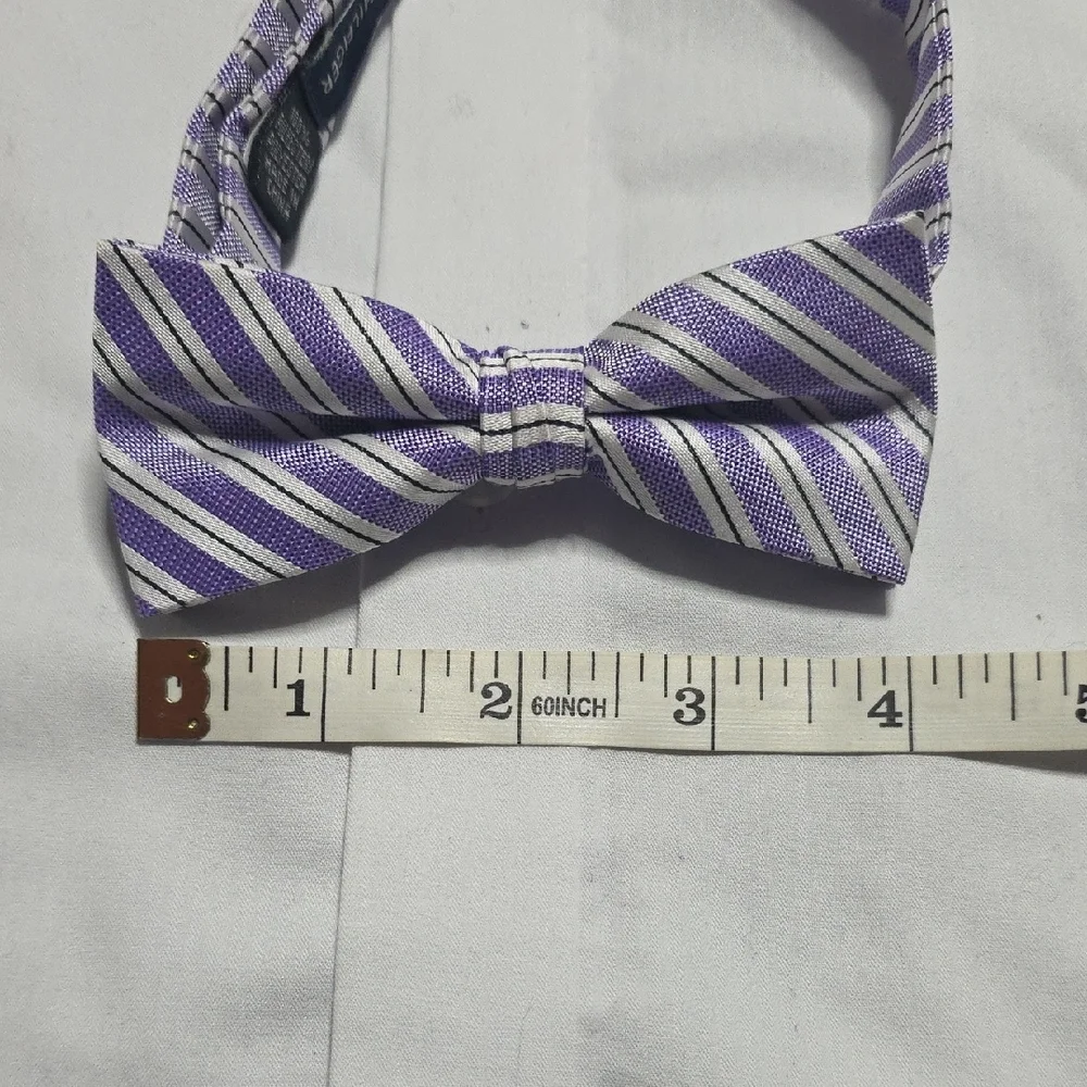Tommy Hilfiger Lavender and White Striped Bow Tie